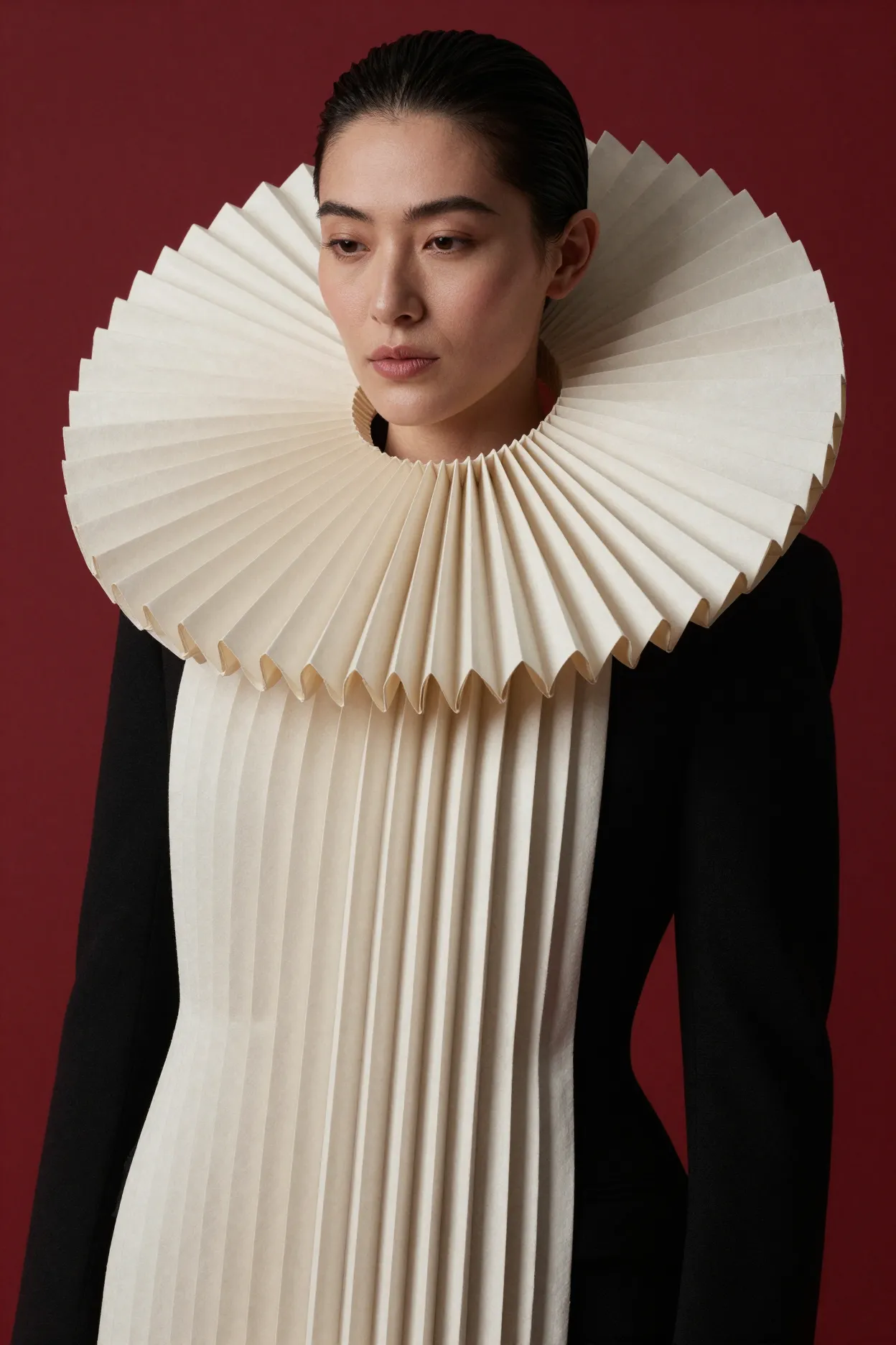 Editorial portrait with a pleated collar